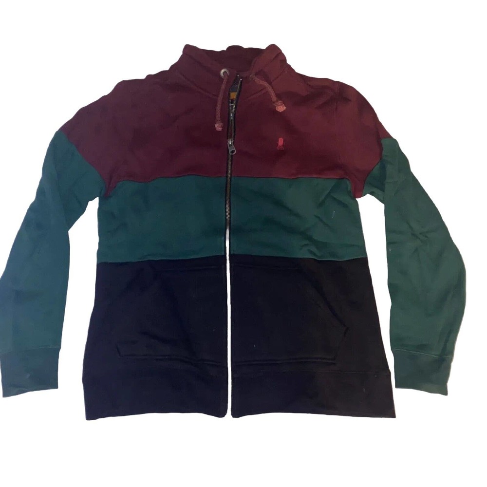 Brooklyn Industries Zip Up Sweater Men Size Small Colorblock Burgundy Green Blue